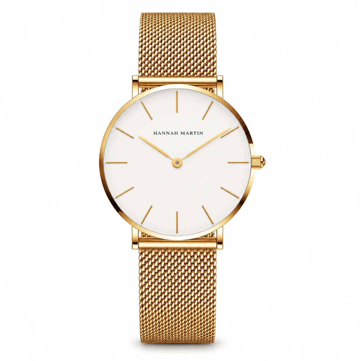 Lune Mesh — White Dial · Gold Mesh Bracelet